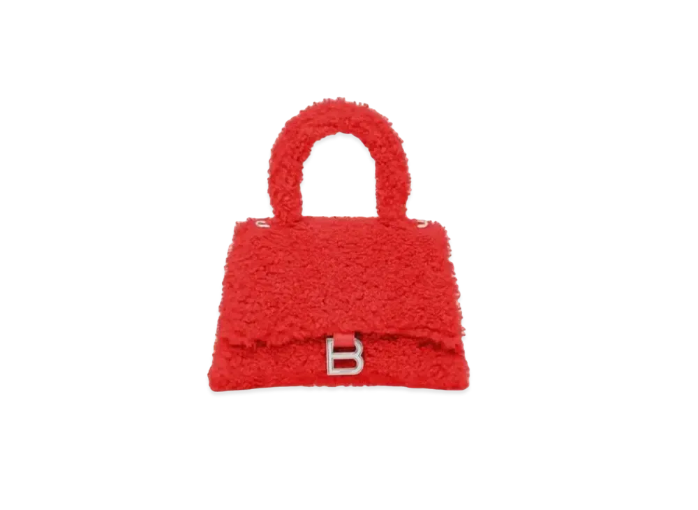 BALENCIAGA Furry Hourglass Small Handbag "Red"