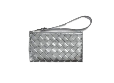 Bottega Veneta Intrecciato Laminated Leather Pouch "Silver"