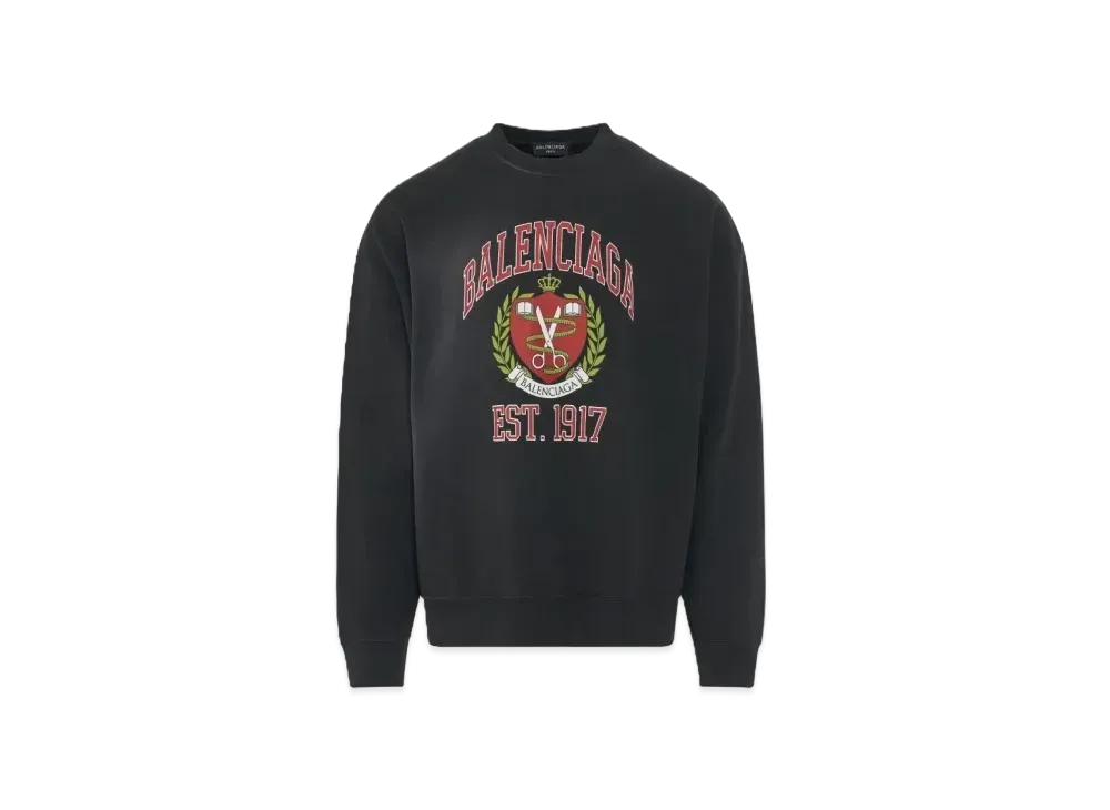 BALENCIAGA Cotton College Logo Crewneck Sweatshirt "Black"