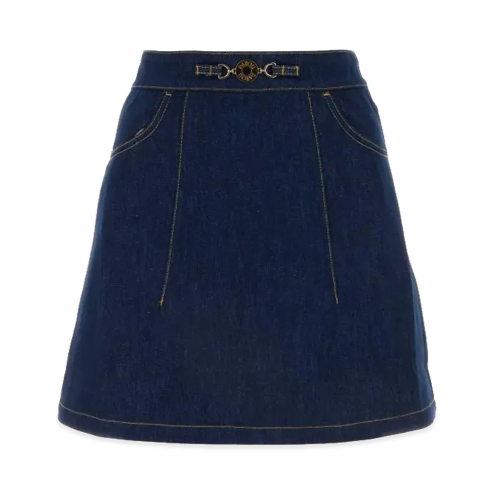 PATOU Women's Logo Buttoned Denim Skirt "Blue"