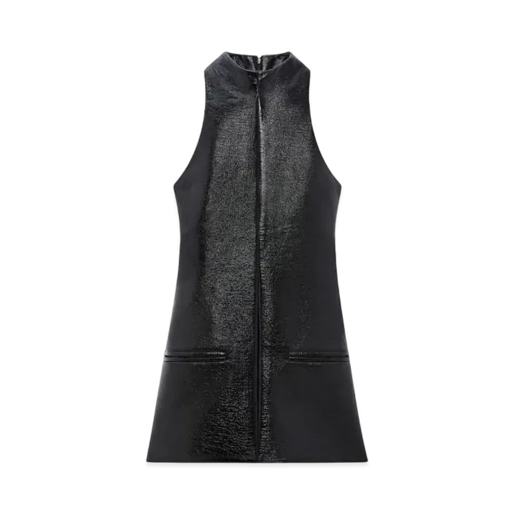Courreges Sleeveless Vinyl A-Line Dress "Black"