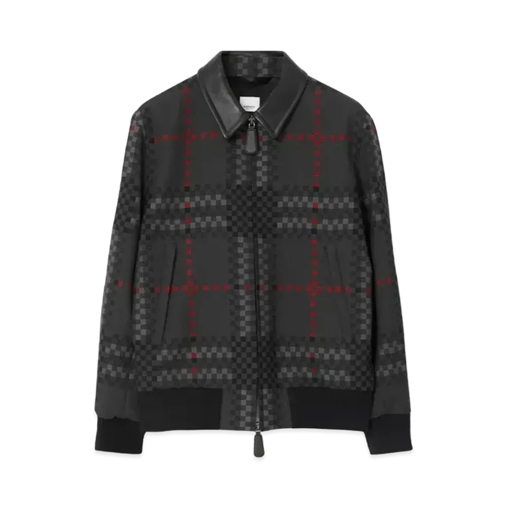Burberry Men's Check Wool Blend Harrington Jacket "Dark Thunder Grey"