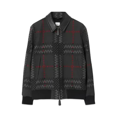 Burberry Men's Check Wool Blend Harrington Jacket "Dark Thunder Grey"
