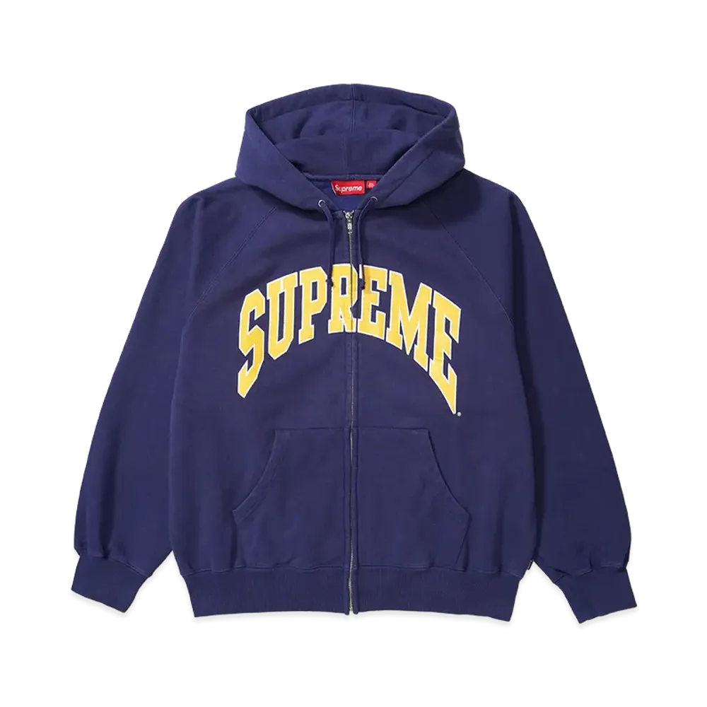 Supreme Cracked Raglan Zip Up Hooded Sweatshirt "Washed Navy"