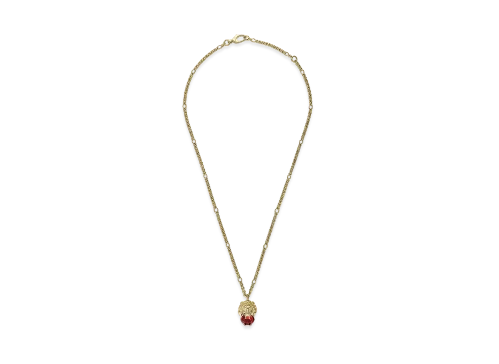 GUCCI Rhinestone Lion Head Necklace "Gold"