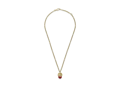 GUCCI Rhinestone Lion Head Necklace "Gold"