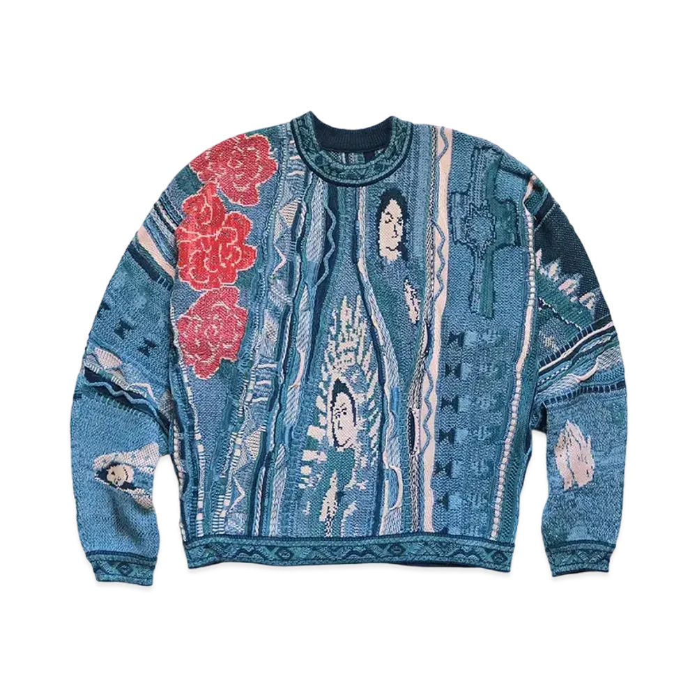 KAPITAL 7G KNIT VIRGIN MARIA GORDY CREW SWEATER "Blue"