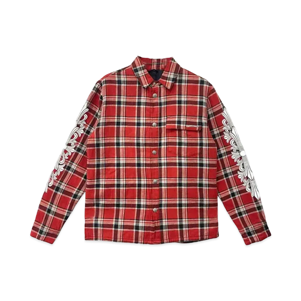 Chrome Hearts WORK'N Floral Cross Flannel Shirt "Red"
