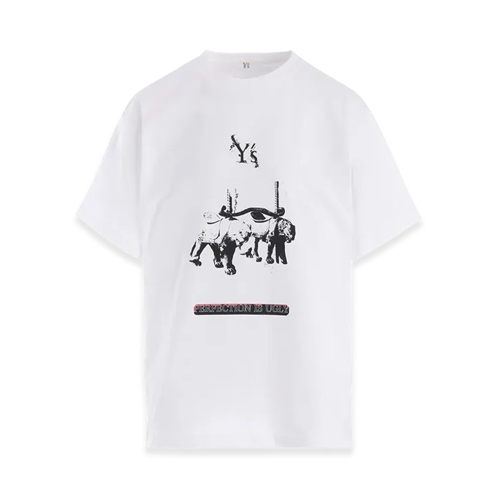 Y's Cotton Jersey Tiger Print Tee "White"