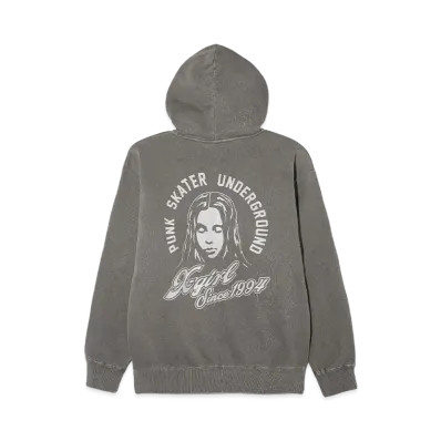 X-Girl Face & Cursive Logo Zip Up Sweat Hoodie "Black"