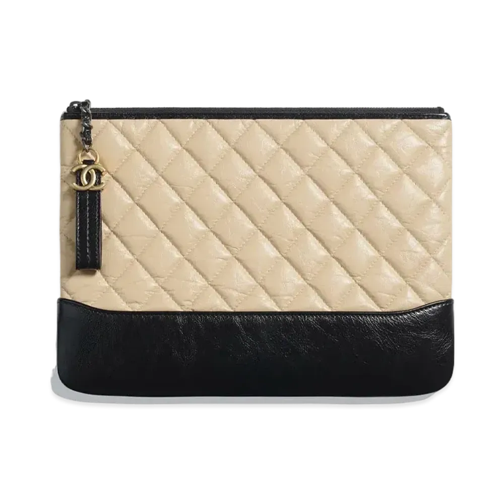 CHANEL Pouch Aged Calfskin & Calfskin "Beige/Black"