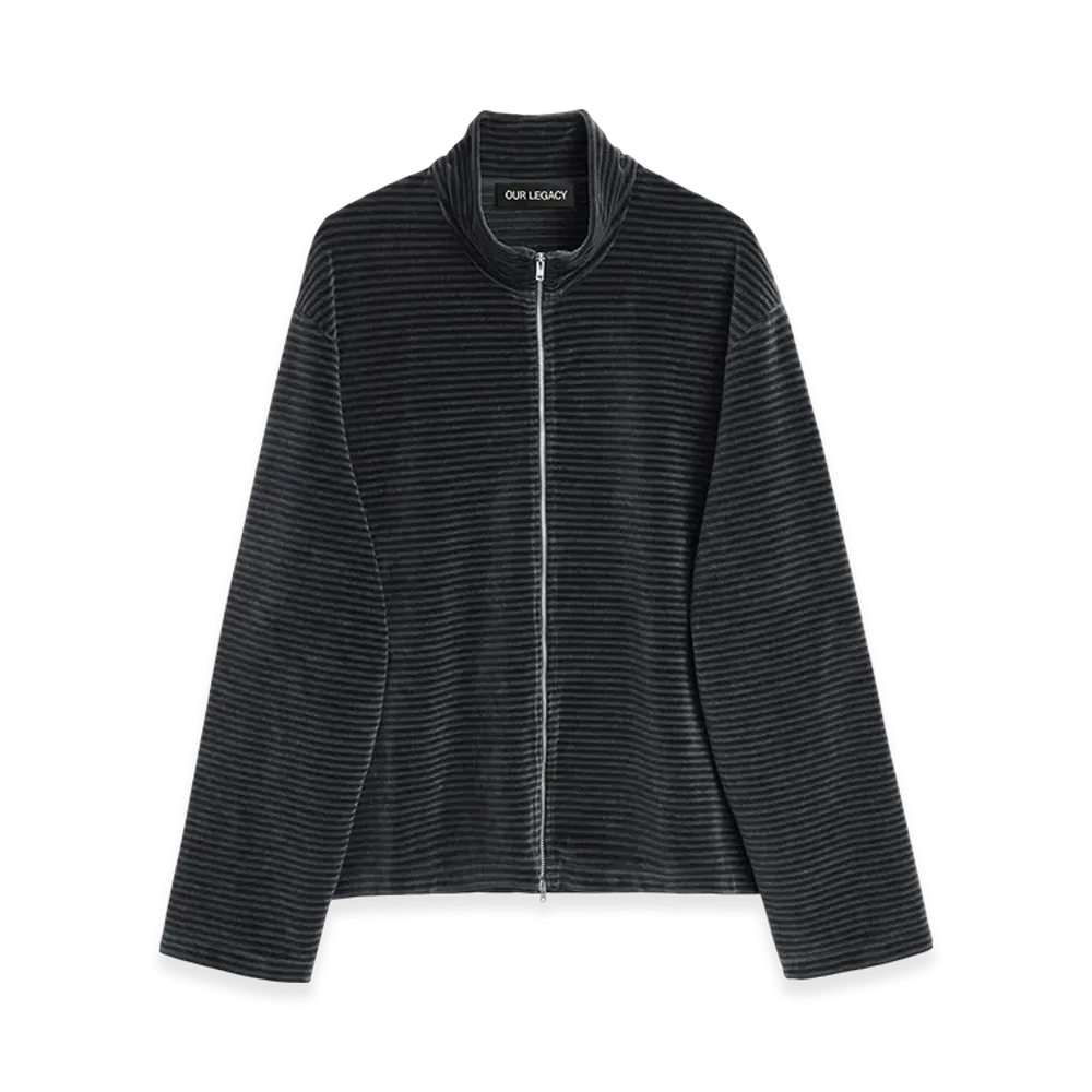 OUR LEGACY Shrunken Fullzip Polo "Phantom Stripe Velour"