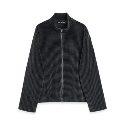 OUR LEGACY Shrunken Fullzip Polo "Phantom Stripe Velour"
