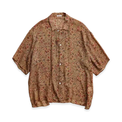 NICENESS Joshua Open Collar Shirt - Silk Chiffon "Brown"