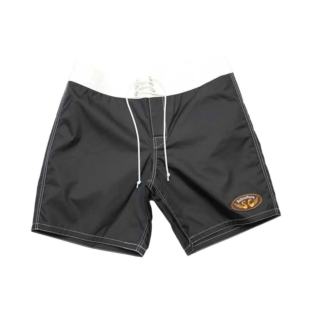 Subculture Nylon Surf Shorts "Black/White"
