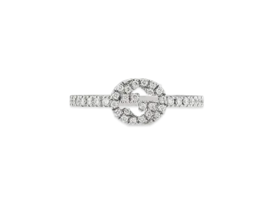 GUCCI Interlocking Double G 18K White Gold Diamond Ring "White Gold"