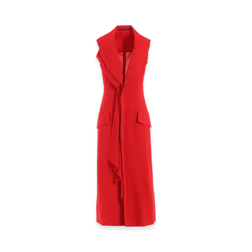Yohji Yamamoto Ry Lawn Front Draped Sleeveless Dress "Red"