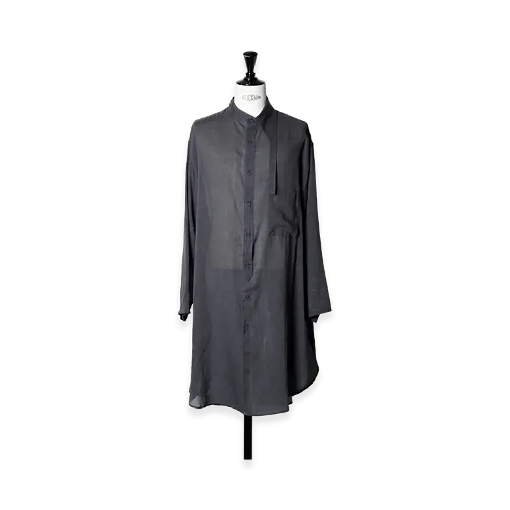 Yohji Yamamoto POUR HOMME Pigment Coating Wash Asymmetric Long Blouse "Black"