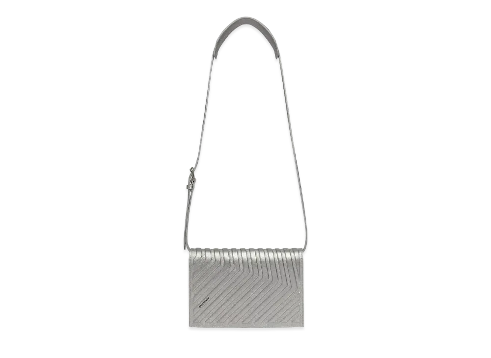 BALENCIAGA Car Metallic Glossy Shoulder Strap Flip Bag "Silver"