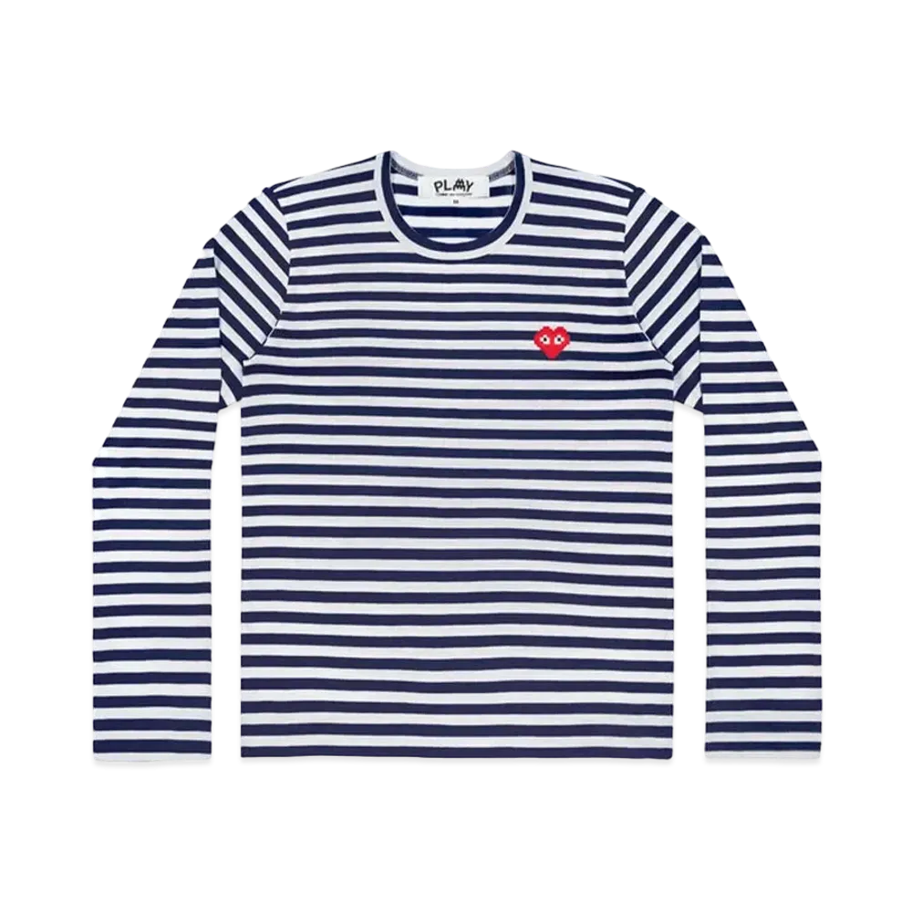 PLAY COMME des GARCONS Invader Emblem Striped L/S T-Shirt "Navy/White"
