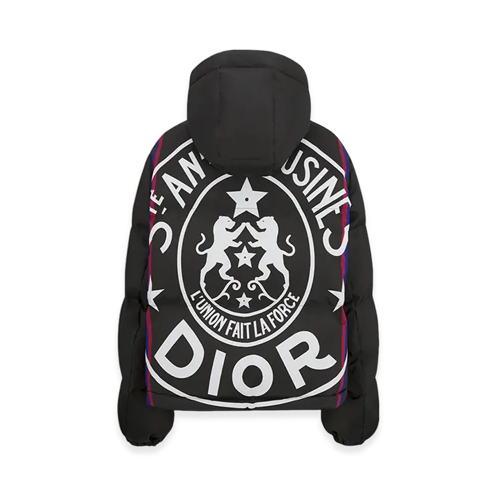 Dior Women's Dioralps Hooded Puffer Jacket Quilted Technical Taffeta L'union Fait La Force Motif "Black/White"