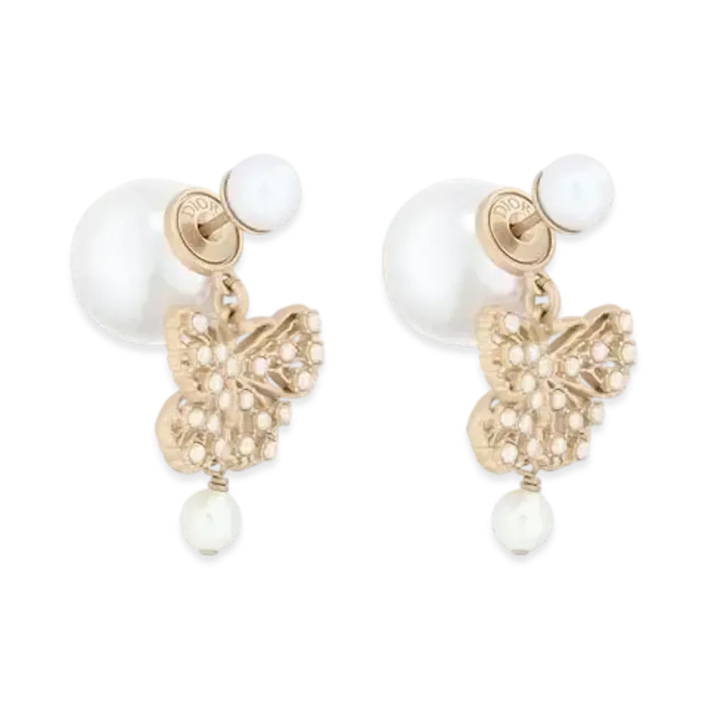Dior Tribales Earrings Metal and Resin Pearls "Matte Gold/White"