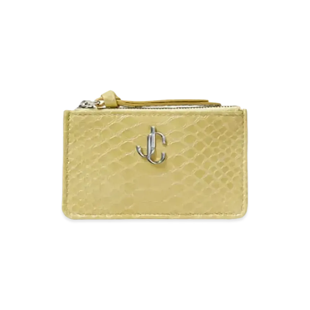Jimmy Choo Nancy Gel Snake Print Leather Key Case With JC Logo "Silver/Sunbleached"