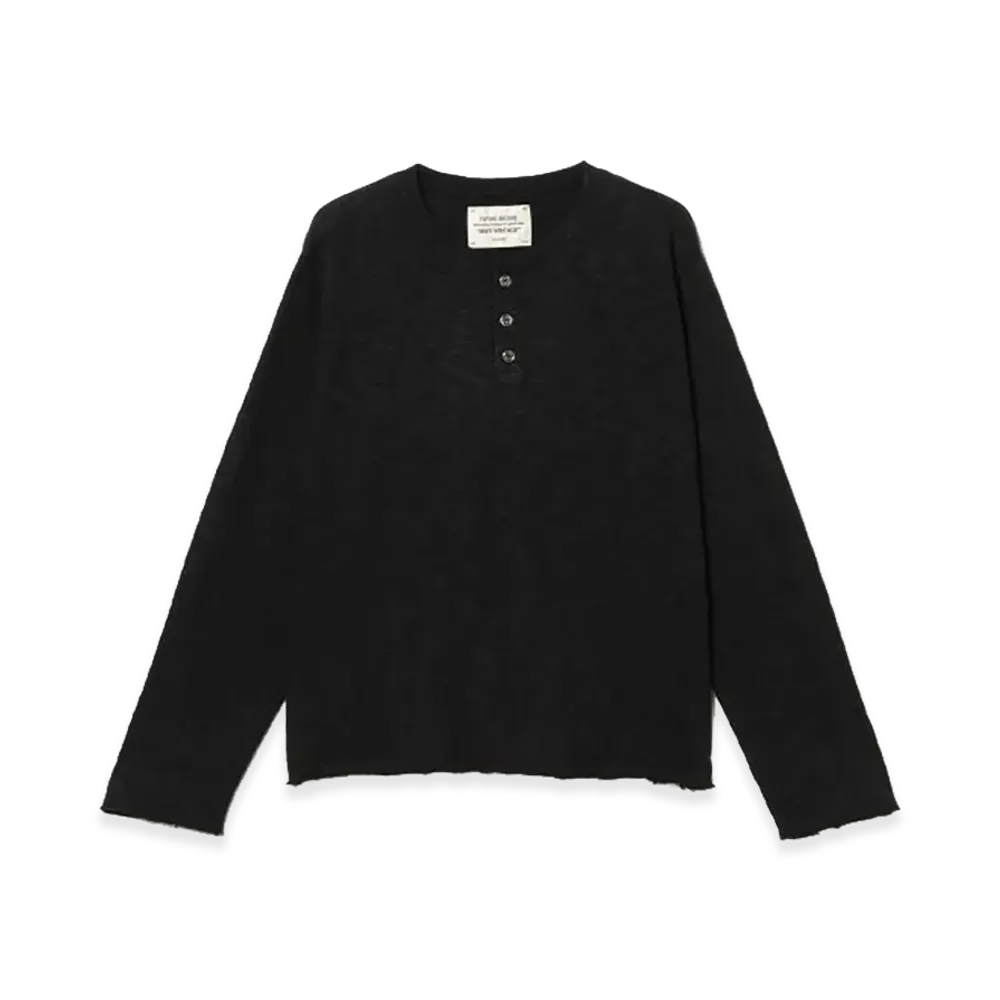 BEAMS FUTURE ARCHIVE Slub Henley Neck Tee "Black"