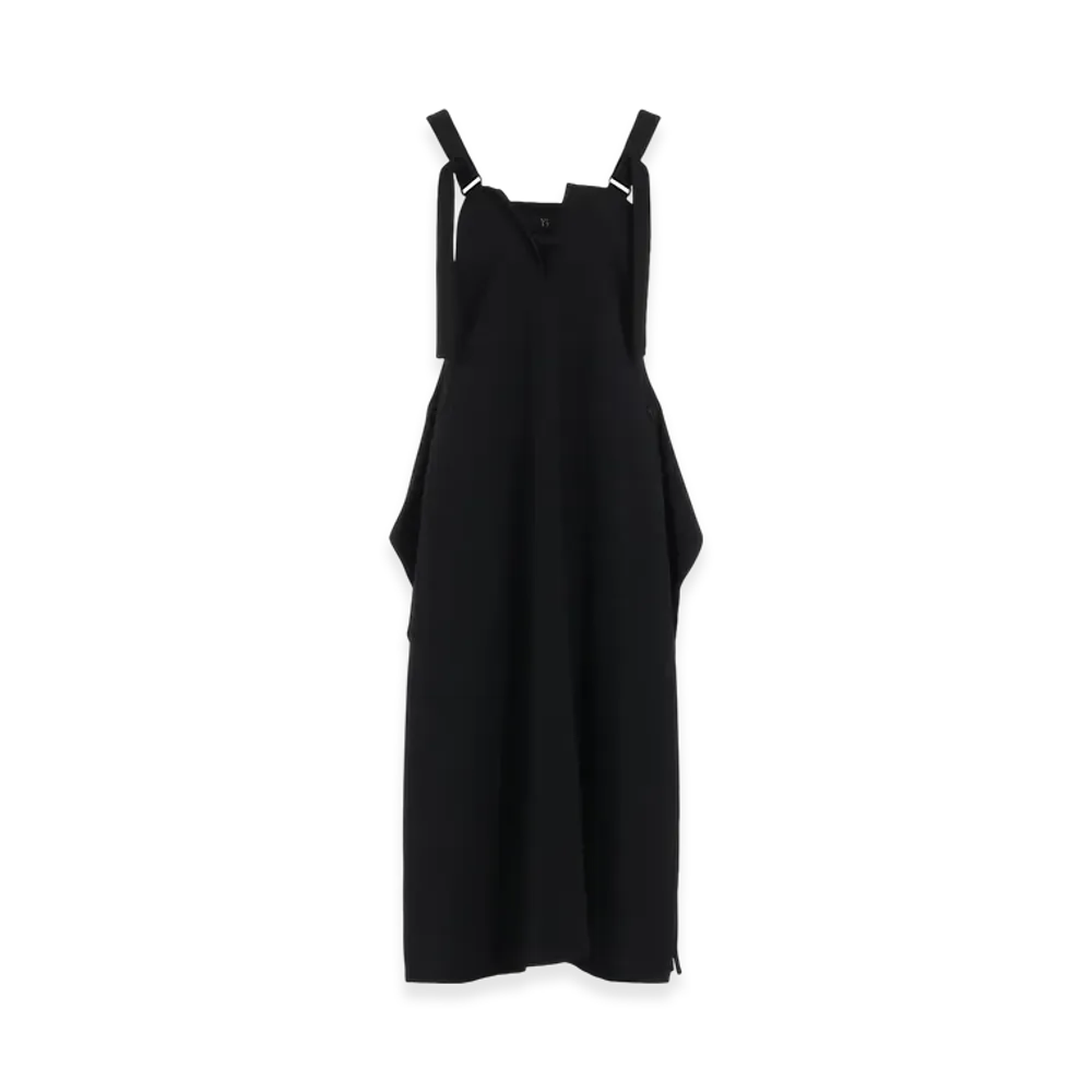 Y's Wool Gabardine Side Button Shoulder Strap Dress "Black"