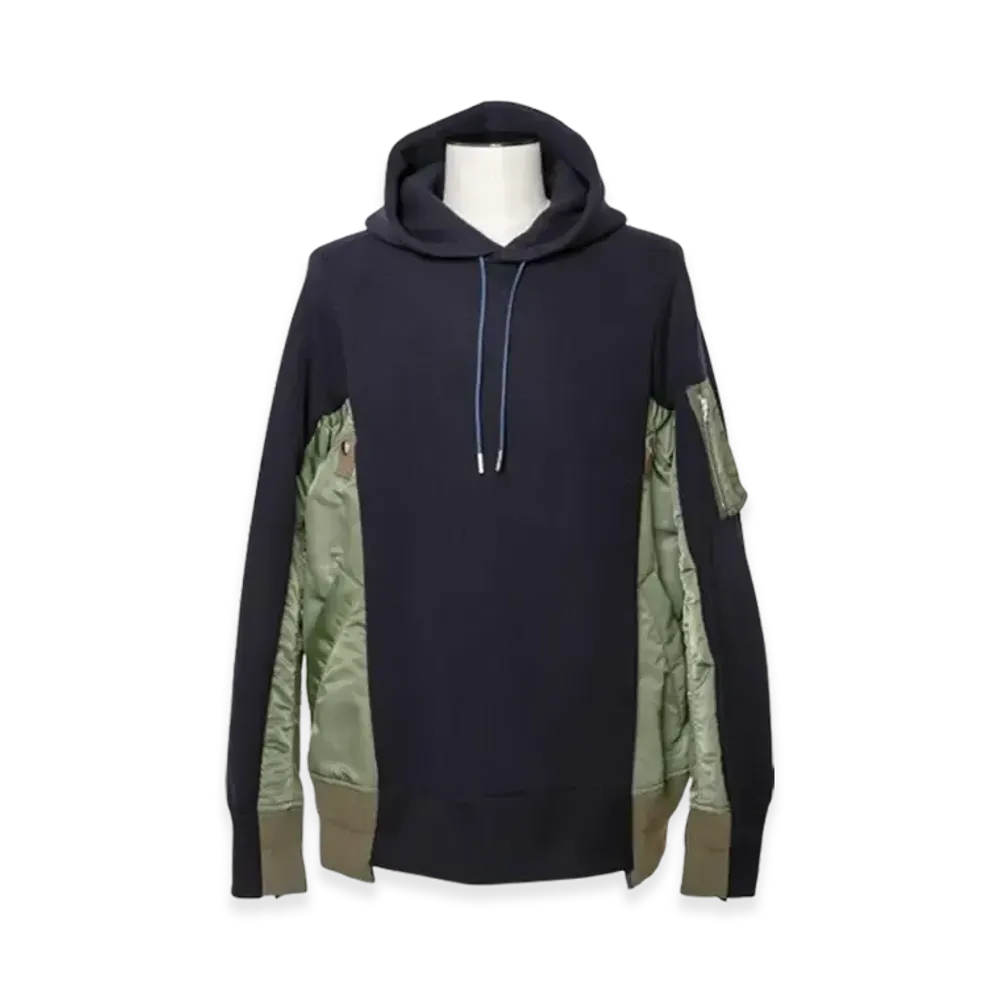 sacai Sponge Sweat x Nylon Twill Hoodie "Navy/Khaki"