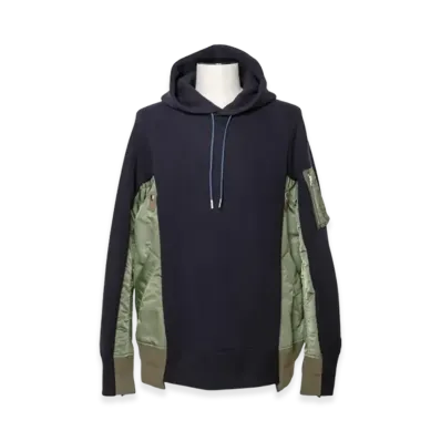 sacai Sponge Sweat x Nylon Twill Hoodie "Navy/Khaki"