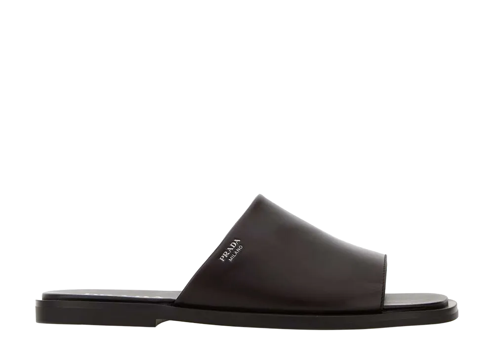 PRADA Dark Leather Slippers "Brown"