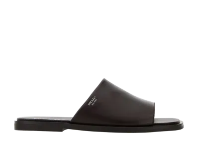 PRADA Dark Leather Slippers "Brown"