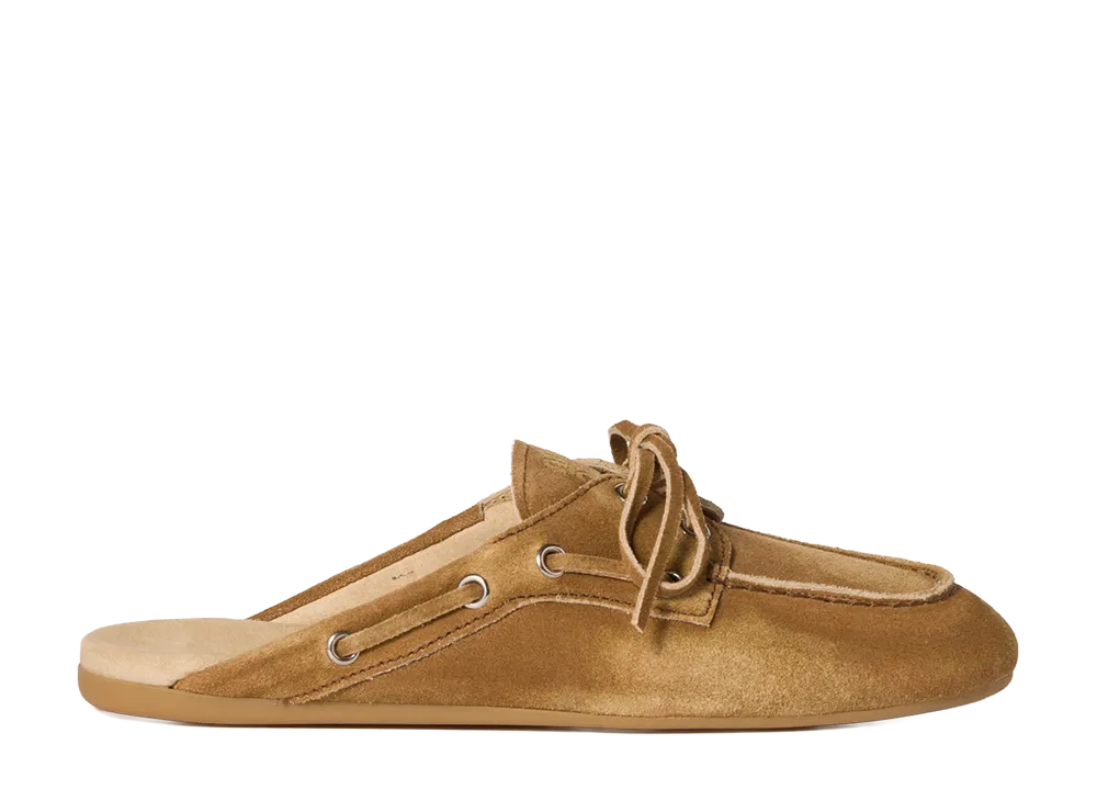 MIU MIU Women's Faded Suede Deck Mules "Cinnamon"