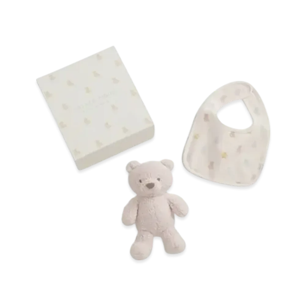 GELATO PIQUE Baby Bear Plush Toy & Bib 2 Piece Set Gift Box "Pink"