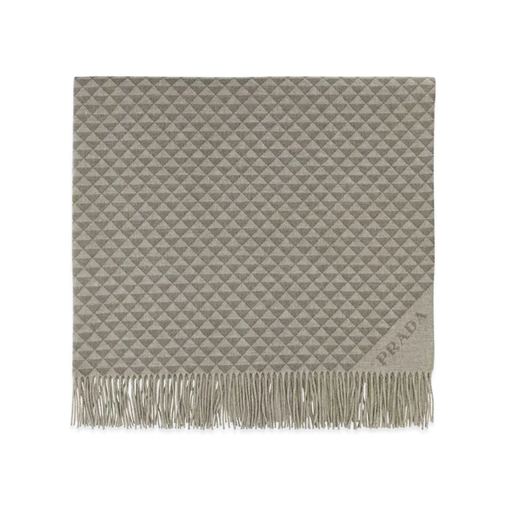 PRADA Embroidered Wool Blend Symbole Double Blanket "Printed"