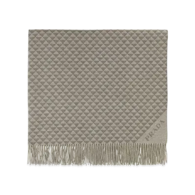 PRADA Embroidered Wool Blend Symbole Double Blanket "Printed"