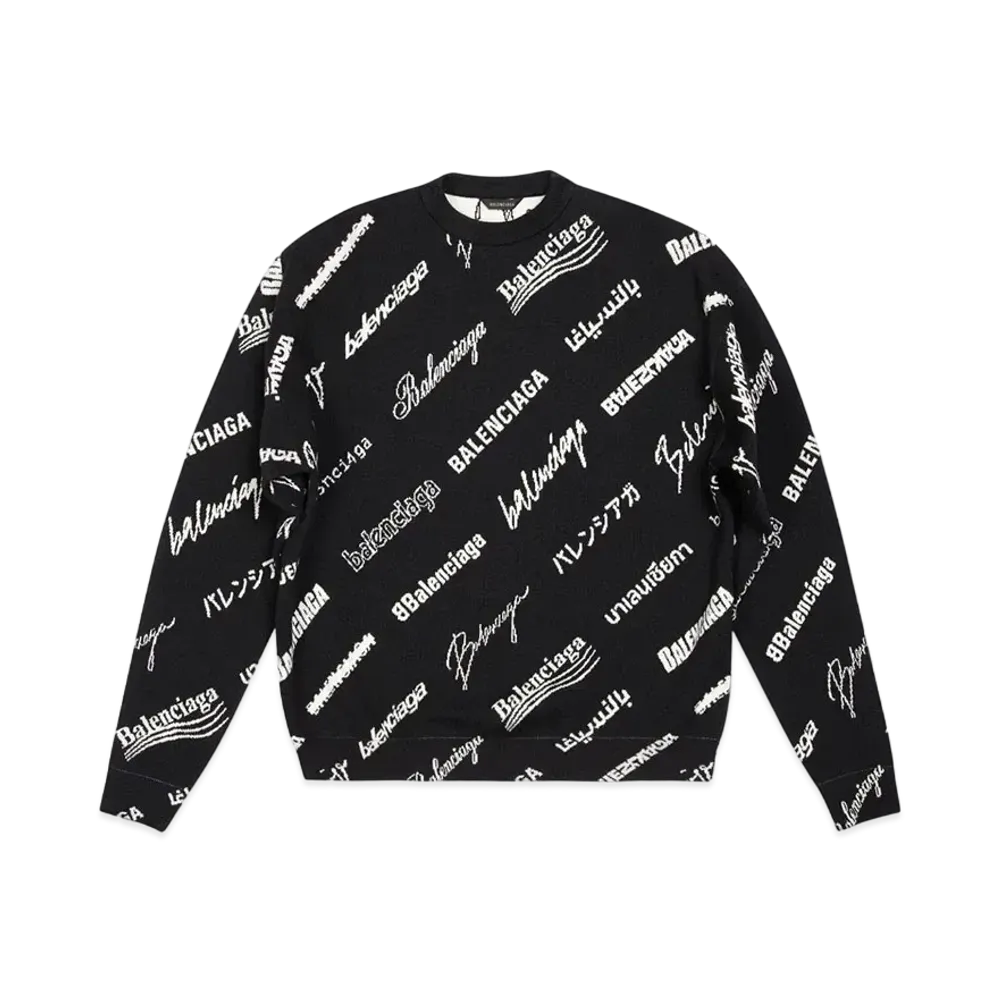 BALENCIAGA MENS Logomania All Over Sweater "Black"