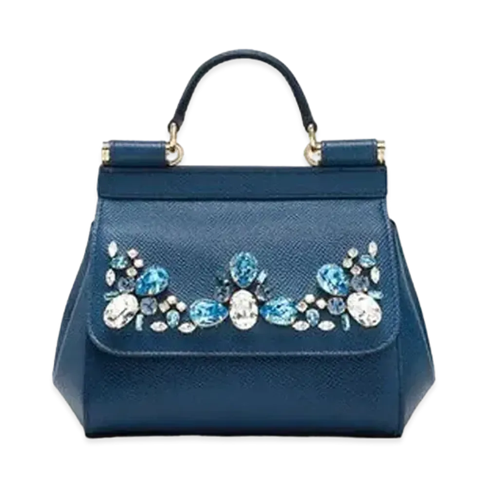 Dolce&Gabbana Sicily Bag Mini Dauphine Calfskin Rhinestone Embroidery "Blue"