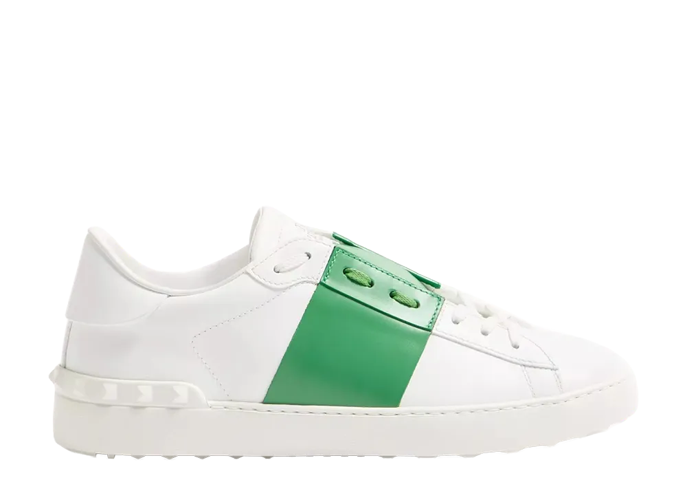 Valentino Garavani White Leather Open Sneakers With Green Band "White"