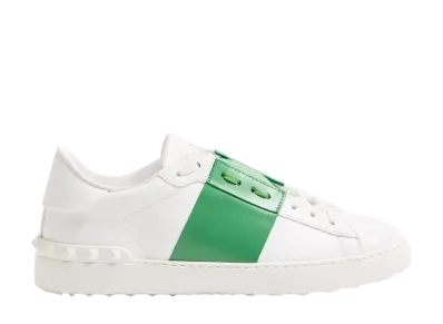 Valentino Garavani White Leather Open Sneakers With Green Band "White"