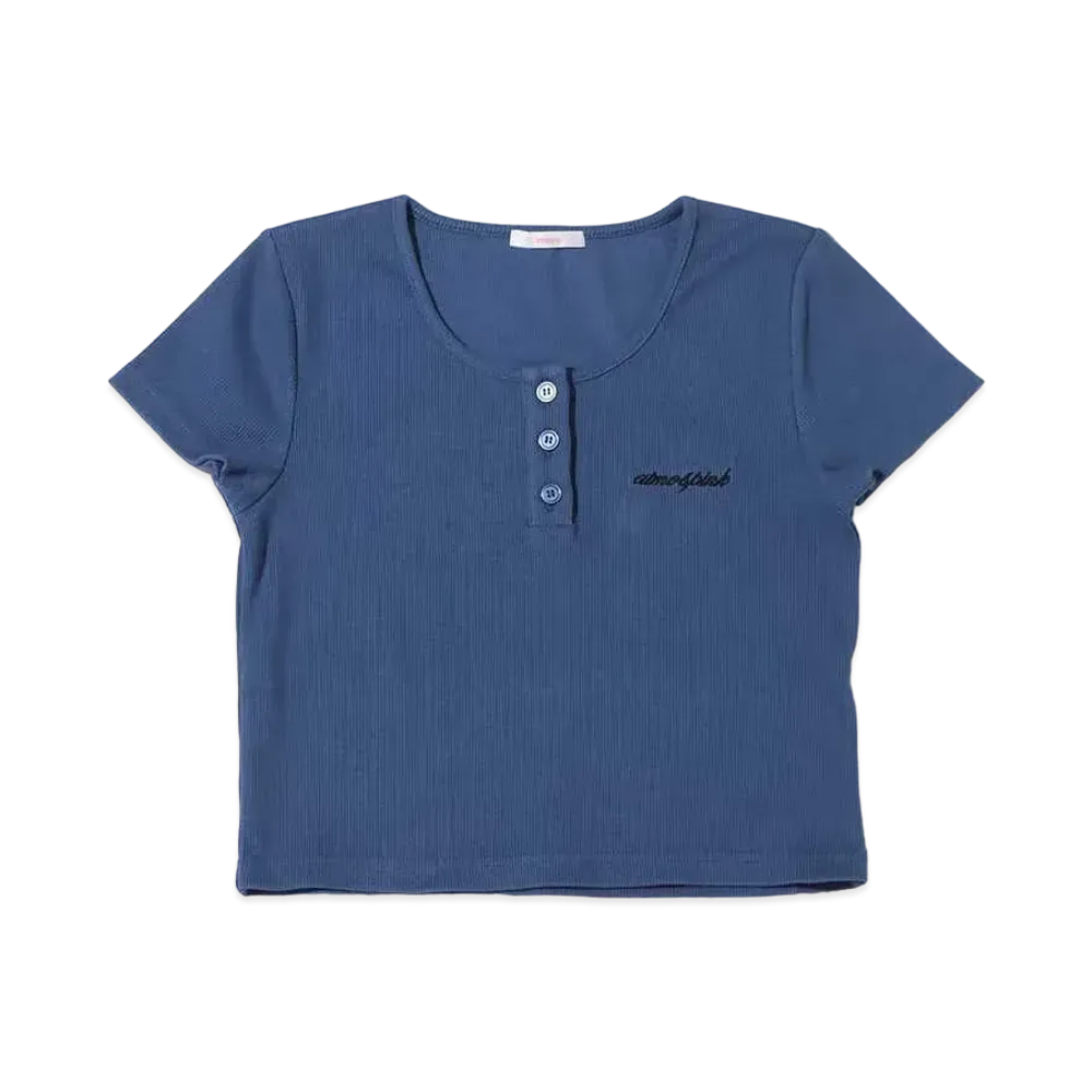 atmos pink Henley Neck Short T "Blue"