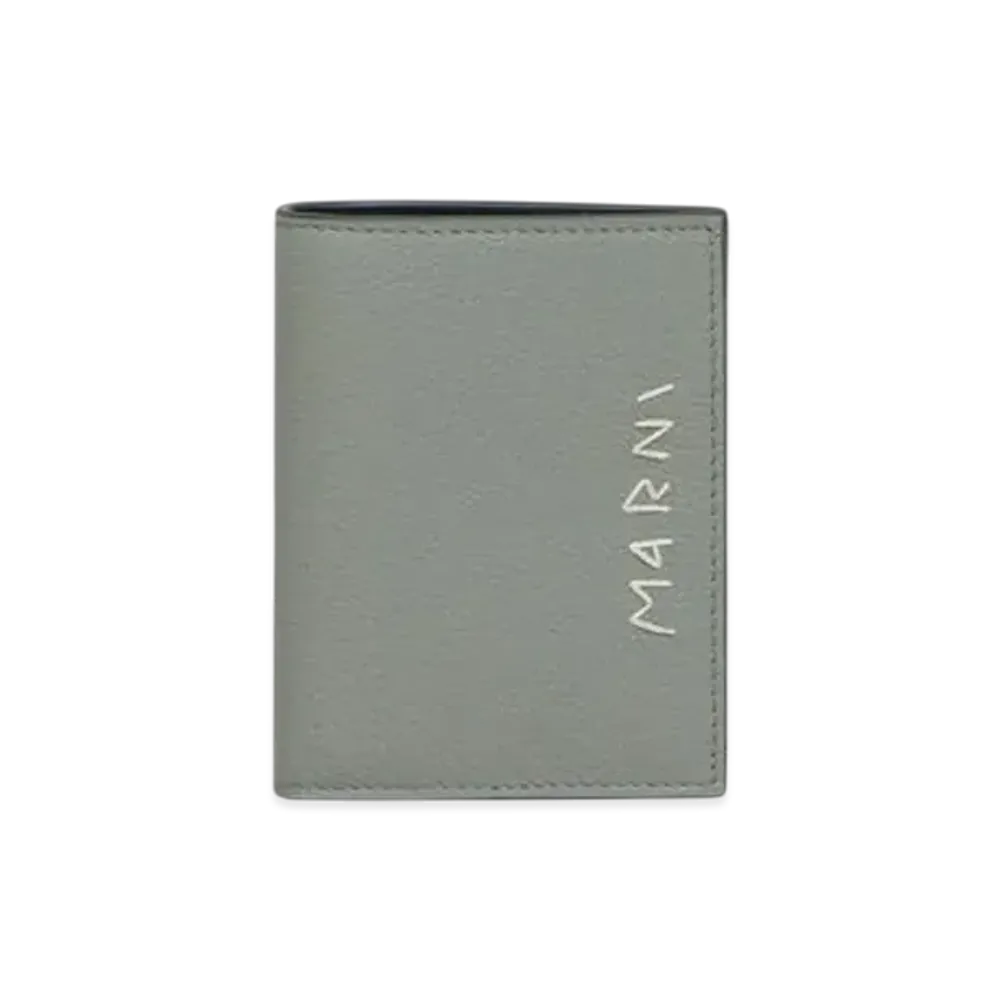 Marni Leather Bifold Wallet with Marni Mending Embroidery "Storm"