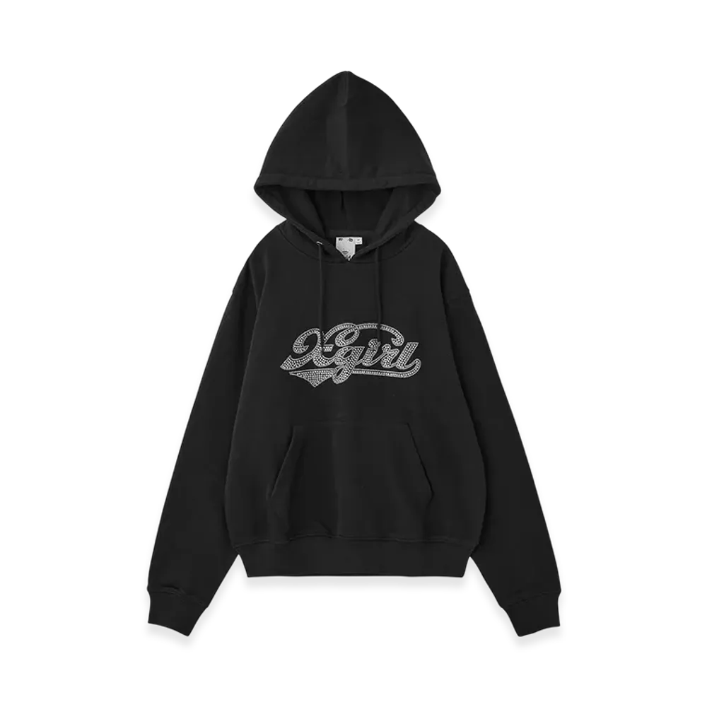 X-Girl Rhinestone Cursive Logo Sweat Hoodie "Black"