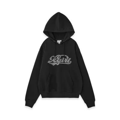 X-Girl Rhinestone Cursive Logo Sweat Hoodie "Black"