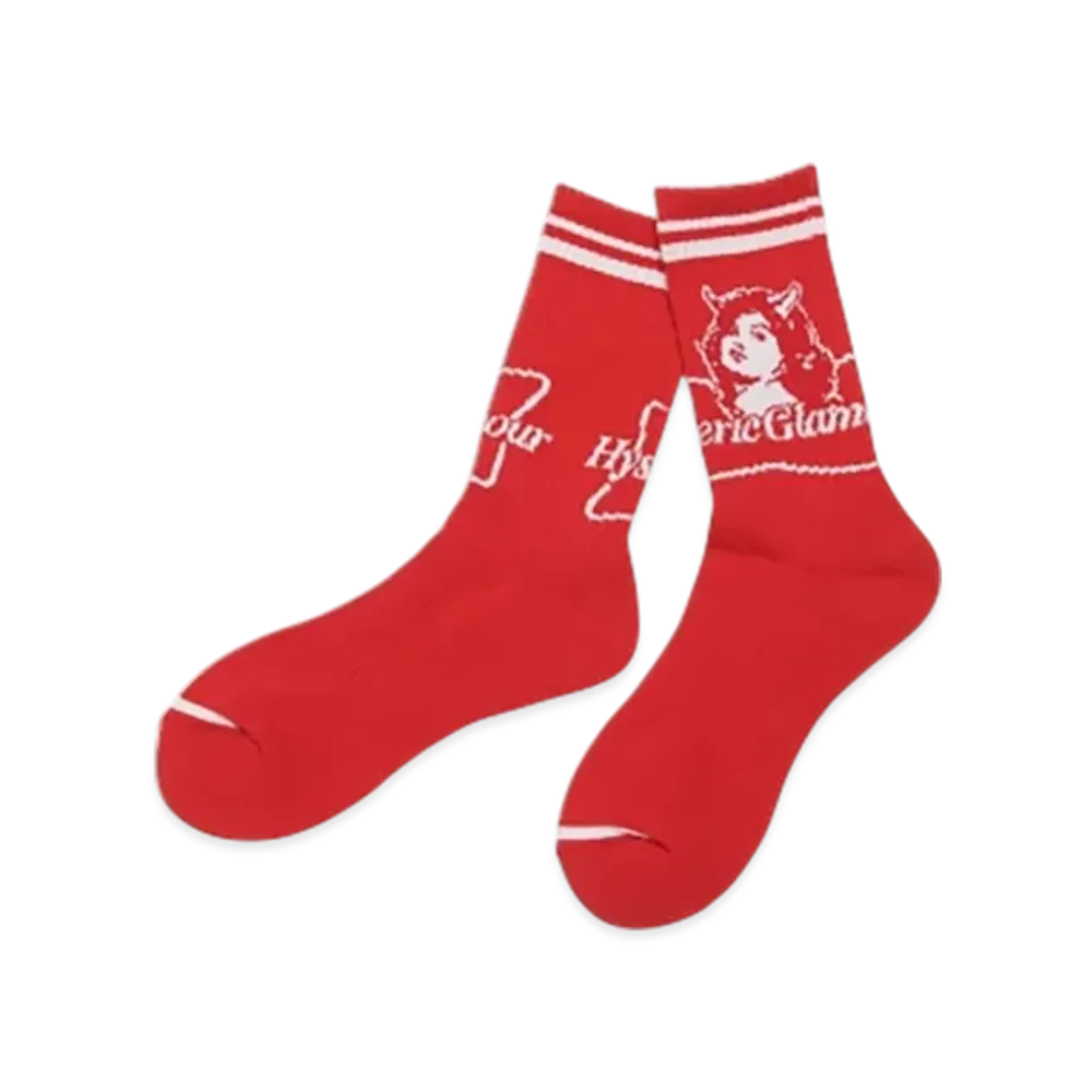 HYSTERIC GLAMOUR 2Tone Devil Woman Sports Socks "Red"