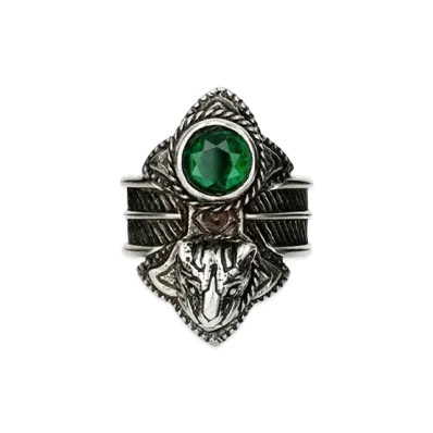 Gucci Feline Head Ring With Green Crystal