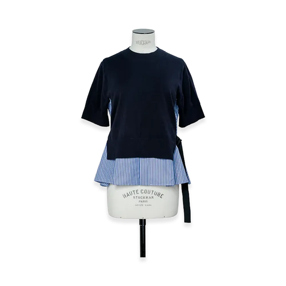 sacai Poplin Cotton Knit Pullover "Navy/Blue Stripe"