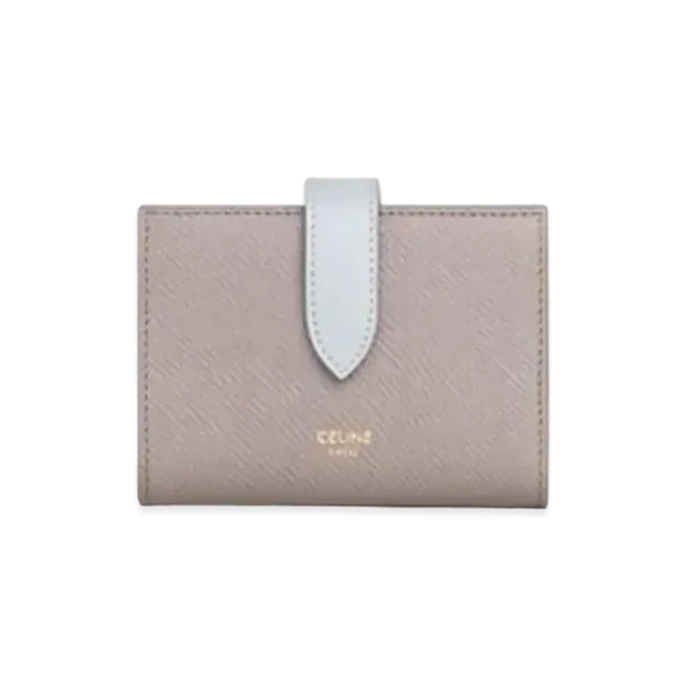 CELINE Fine Strap Wallet In Bicolour Grained Calfskin "Pebble/Mineral"