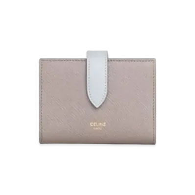 CELINE Fine Strap Wallet In Bicolour Grained Calfskin "Pebble/Mineral"